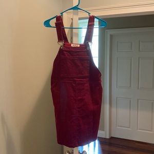 Red corduroy overall dress